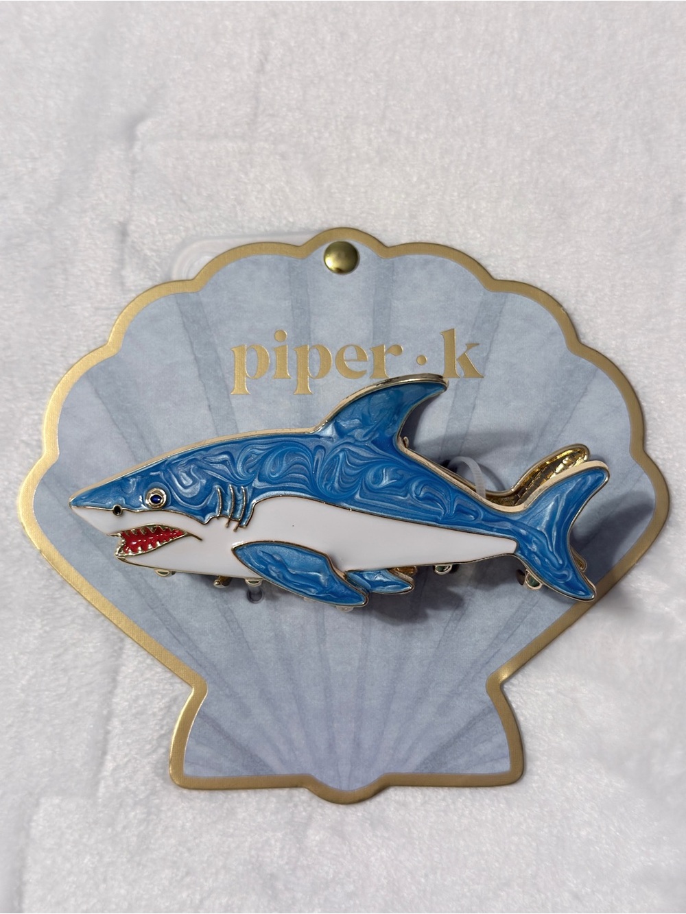 Piper K Blue Shark Enamel Hair Clip - Decorative Fish Accessory